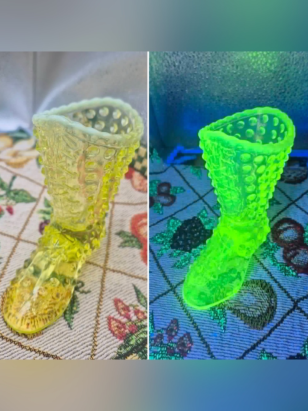 Fenton Yellow Topaz Opalescent Vaseline Glass Boot RARE Hobnail Uranium Shoe VTG